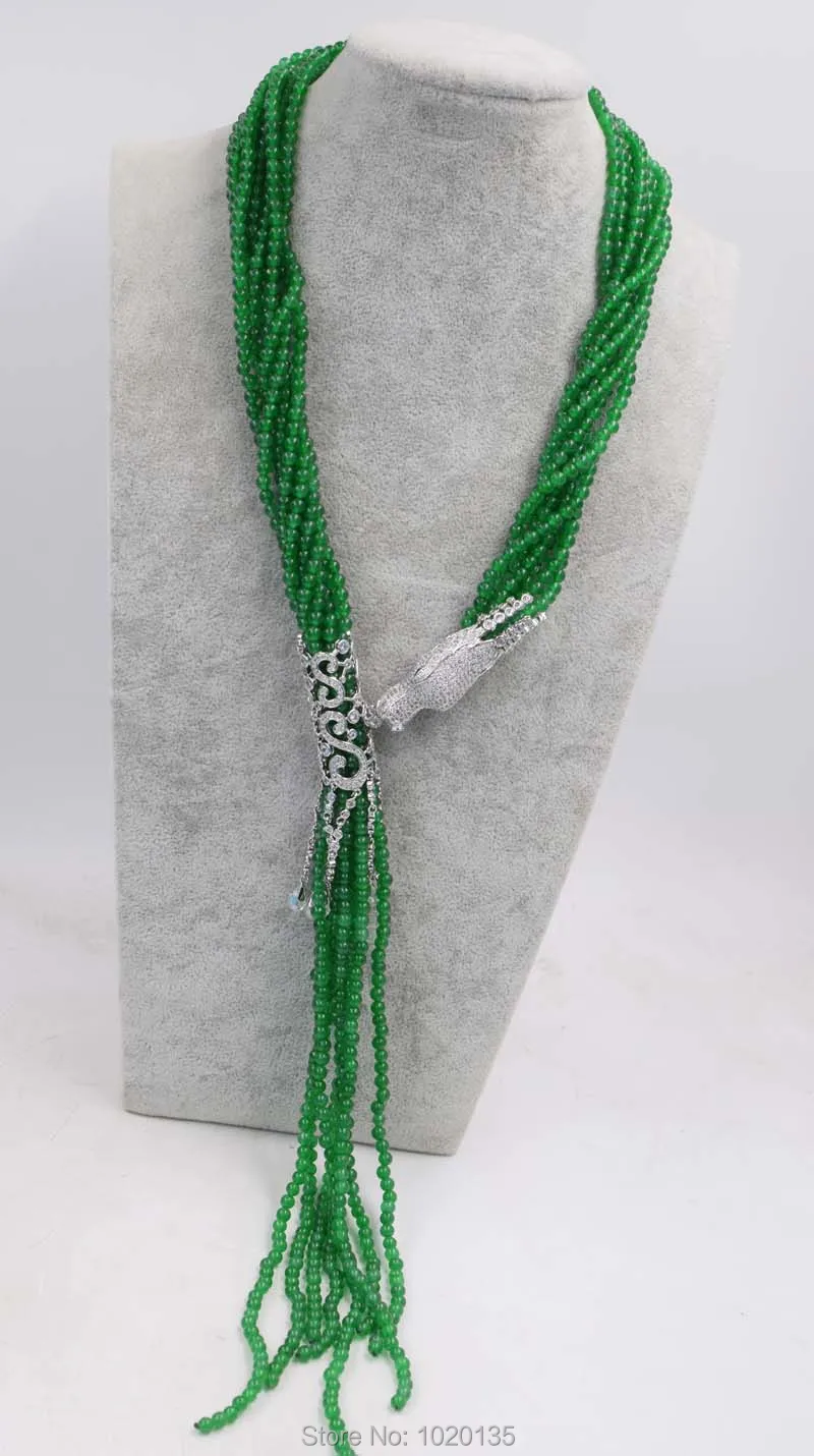 

7rows green jade beads round 4mm necklace 32inch wholesale beads nature dragon clasp gift discount FPPJ