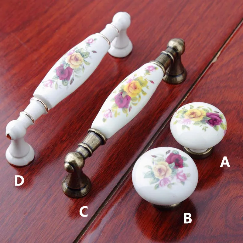 

96mm fashion vintage rural painting ceramic furniture handles ivory white drawer cabinet knobs pulls bronze dresser door handles