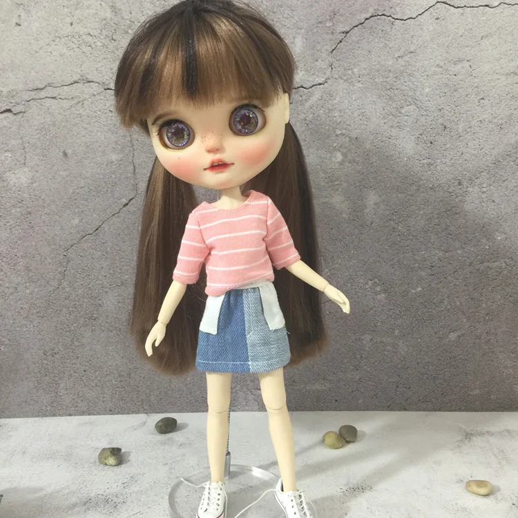 T02-X625 Blyth Doll clothes 1/6 dolls OB24 azone Accessories handmade clothes Colorblock jeans denim skirt 1pcs