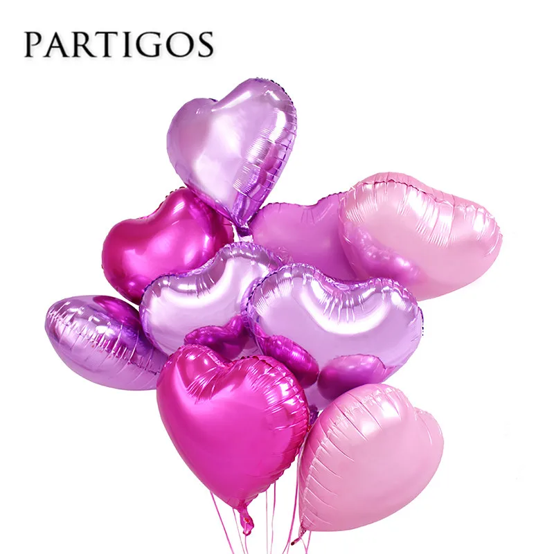 9pcs/lot 18 inch Pure Heart Foil Balloons Helium Pearl Pink Purple Wedding Events Birthday Party Decor Valentine\'s Day Gift Ball