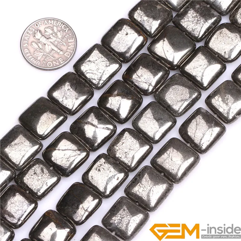 Natural Stone Irony Gray Pyrite Square Beads For Jewelry Making Strand 15\