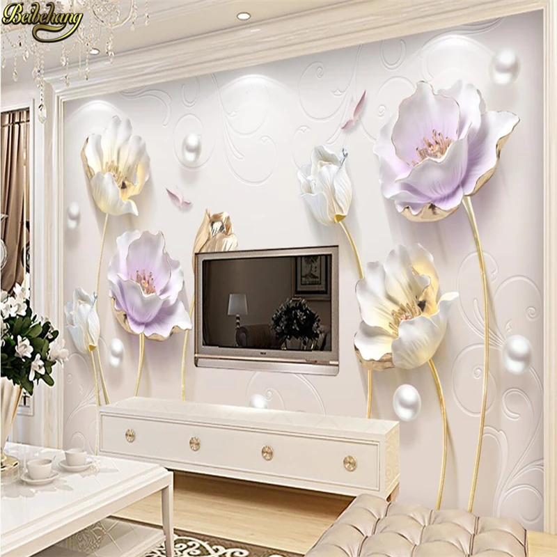 beibehang Custom Wallpapers Large Mural Wall Stickers Embossed Elegant Simple Jewelry Stereo Tulip Background Wall