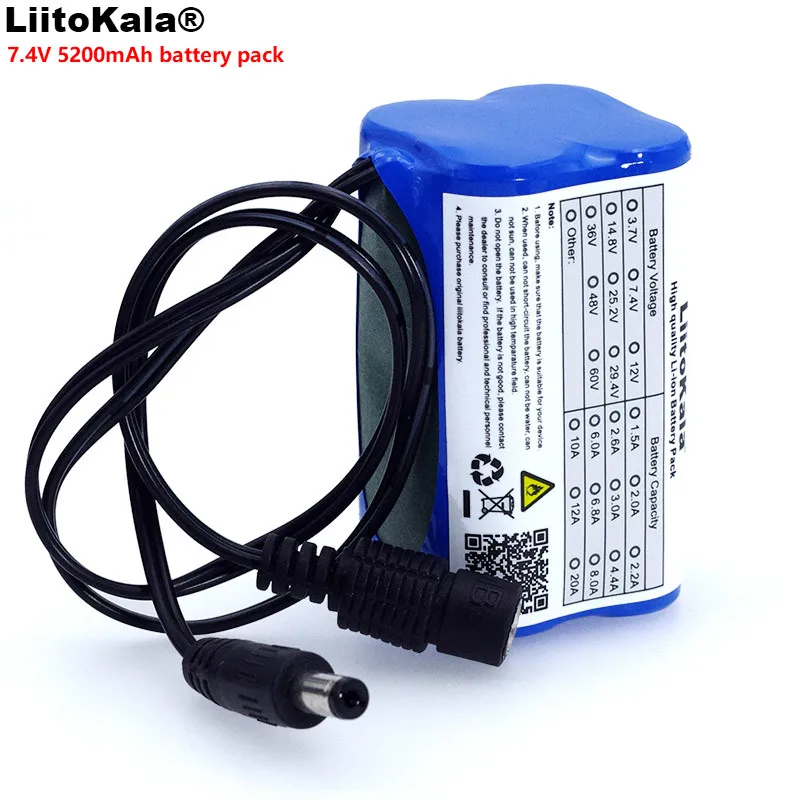 LiitoKala Protect 7.4 V 5200 mAh  8.4 V 18650 Li-lon Battery bike lights Head lamp special battery pack DC 5.5*2.1MM