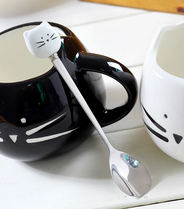 Ceramic Cute Cat Mugs With Spoon Coffee Tea Milk Animal Cups With Handle 400ml Drinkware Nice Gifts