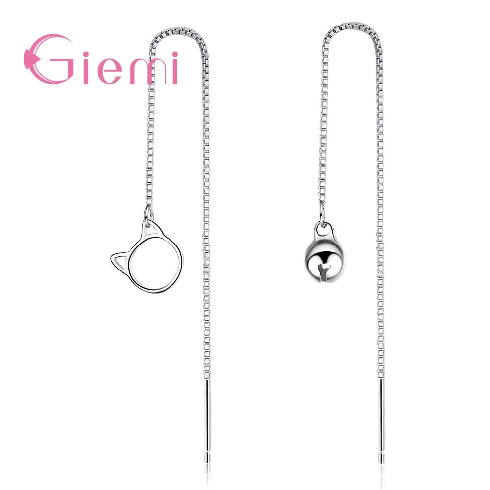 New Summer Wonderful High Quality Long Chain Cute Cat Ears Bell 925 Sterling Silver  Drop Earrings For Women Engagement