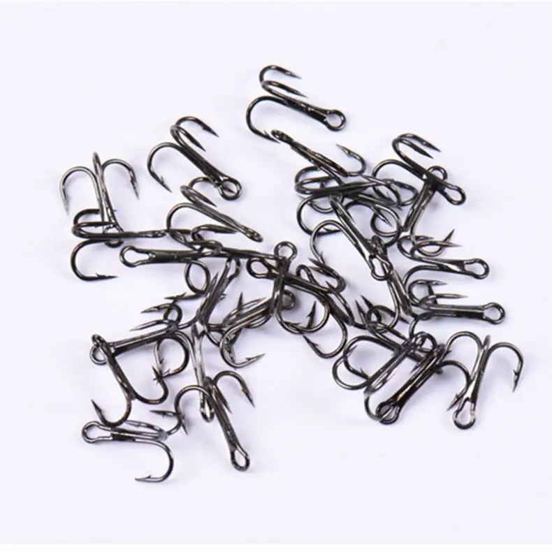 100PCS Gray High Carbon Steel Fish Hook 10# 12# Treble Hooks Fishing Tackle For Bass Soft bait