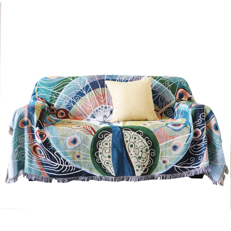 American Country Throw Blanket Peacock Opening Decorative Slipcover Cobertor Sofa Non-slip Stitching 2 Sides Blankets For Beds