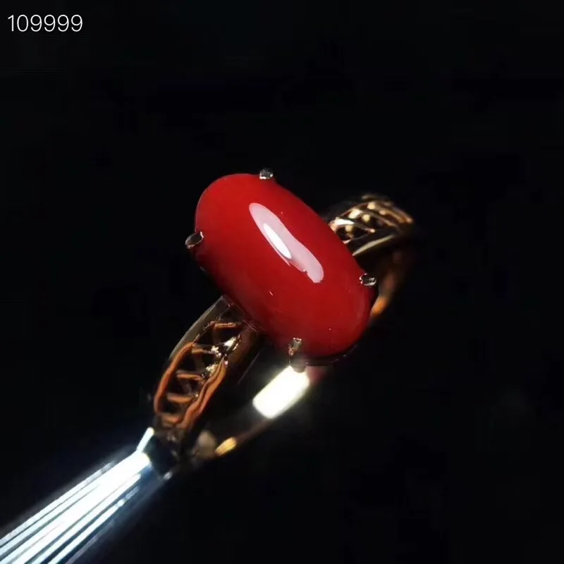 Natural Red Coral ring Free shipping Natural real Red Coral 925 sterling silver Fine jewelry 8*12mm gemstone Handworked rings