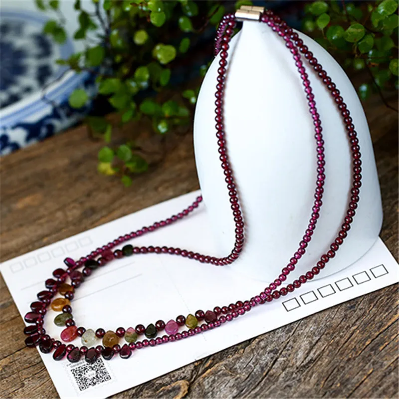 Handmade Bohemian Women Accessories Necklace Red Garnet Tourmaline Natural Stone Jewelry Gift Wholesale