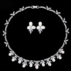 SLBRIDAL Sparkling Wedding Freshwater Pearls AAA Cubic Zirconia Necklace Set Bridal CZ Jewelry set Bridesmaids Women Jewelry
