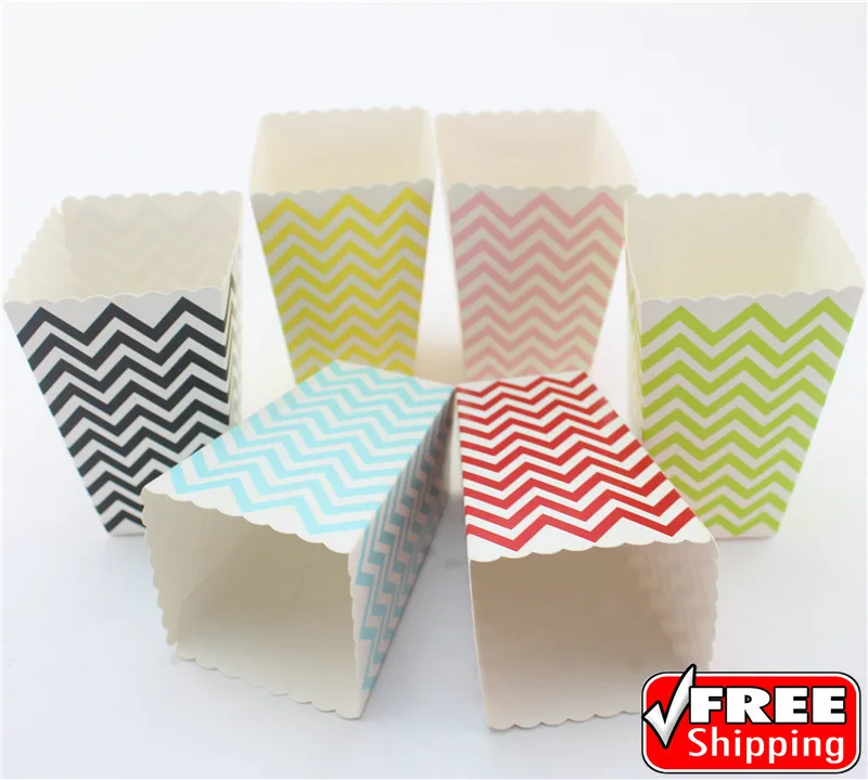 

360pcs Free DHL Mixed Colors Wedding Paper Popcorn Boxes-Blue,Pink,Black,Green,Red Yellow Chevron-Candy Favor Treat Snack Box