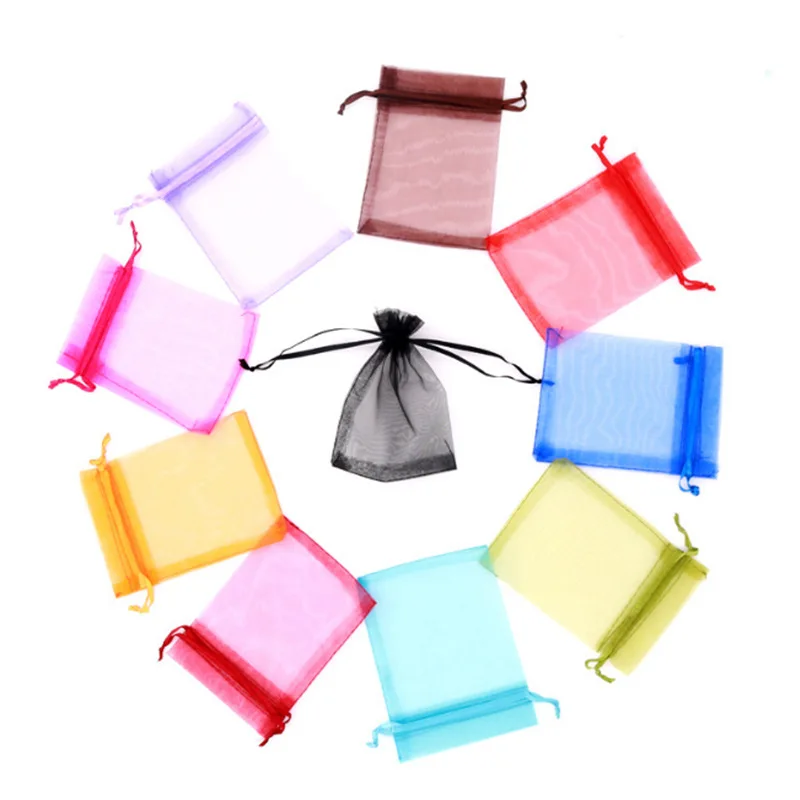 Großhandel 50 stücke Organza Geschenk Taschen 7x 9cm/9x1 2cm/10x1 5cm/13x18cm Ohrring Schmuck Tasche Hochzeit Gunsten Tasche Schmuck Verpackung