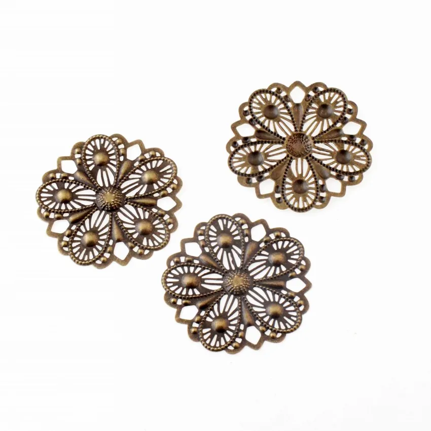 Free shipping Retail 15Pcs Antique Bronze Filigree Round Wraps Connectors Metal Crafts Gift Decoration DIY Findings 48mm