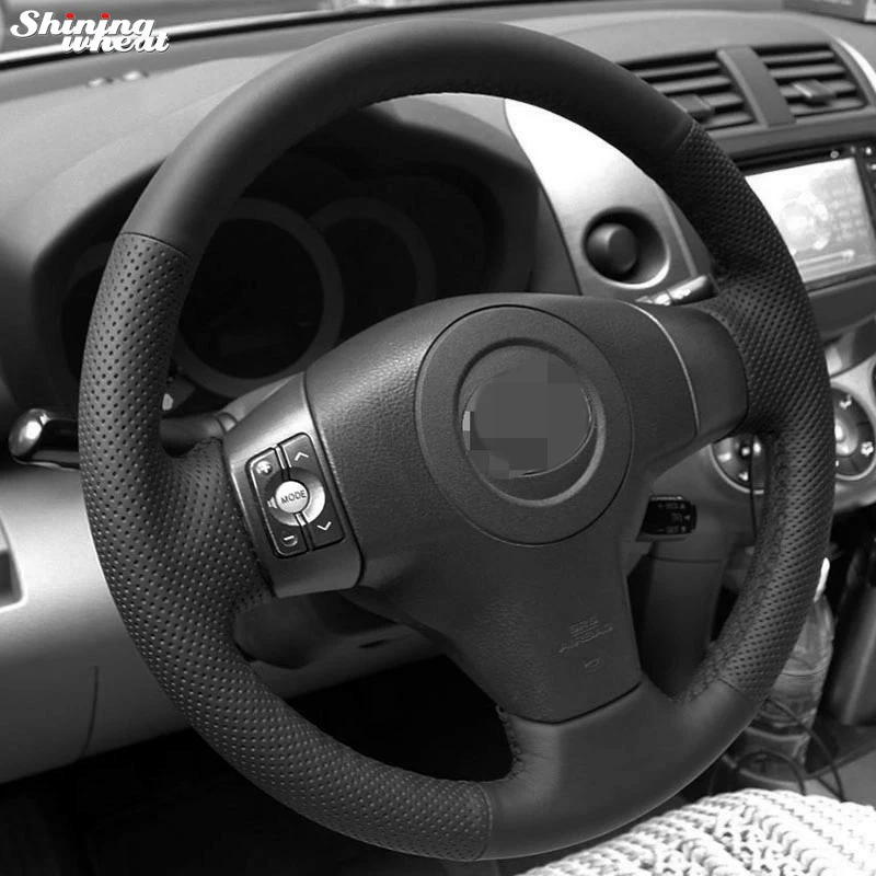 Shining wheat Hand-stitched Black Artificial leather Steering Wheel Cover for Toyota Yaris Vios RAV4 2006-2009 Car Accessories