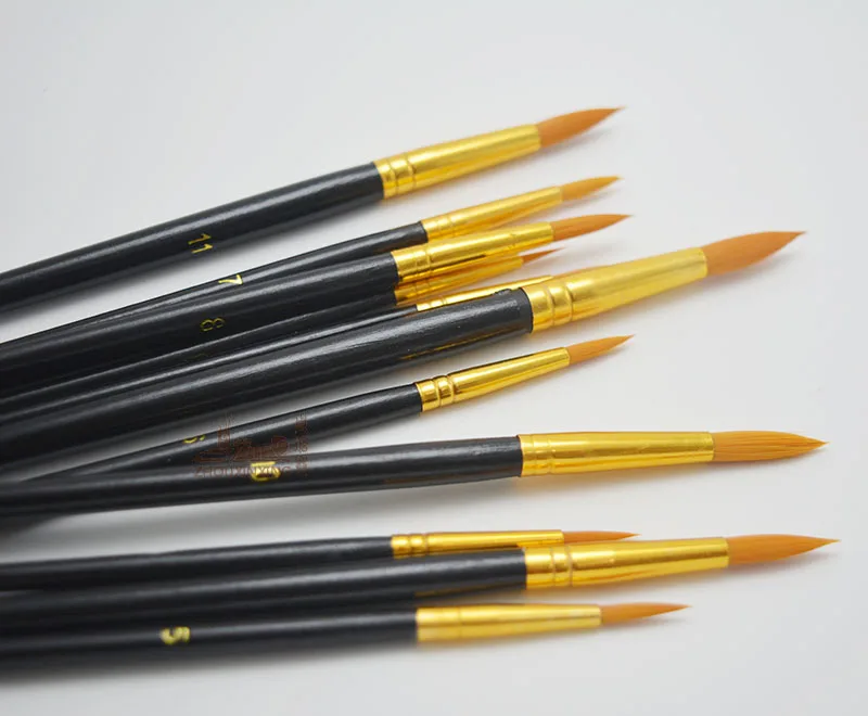 Nylon hair round head yellow aluminum tubes of 12Pcs/Set gouache watercolor brush pen row paintbrush Art Supplies