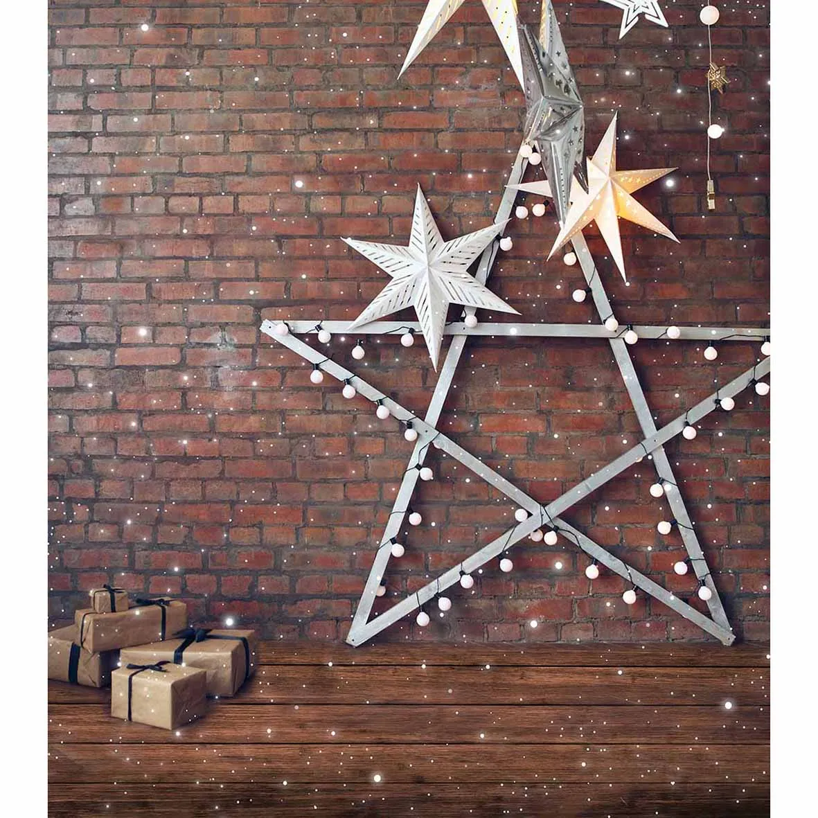 Funnytree backdrop for photographic studio Christmas stars snow gift brick wall bokeh professional background photocall printed