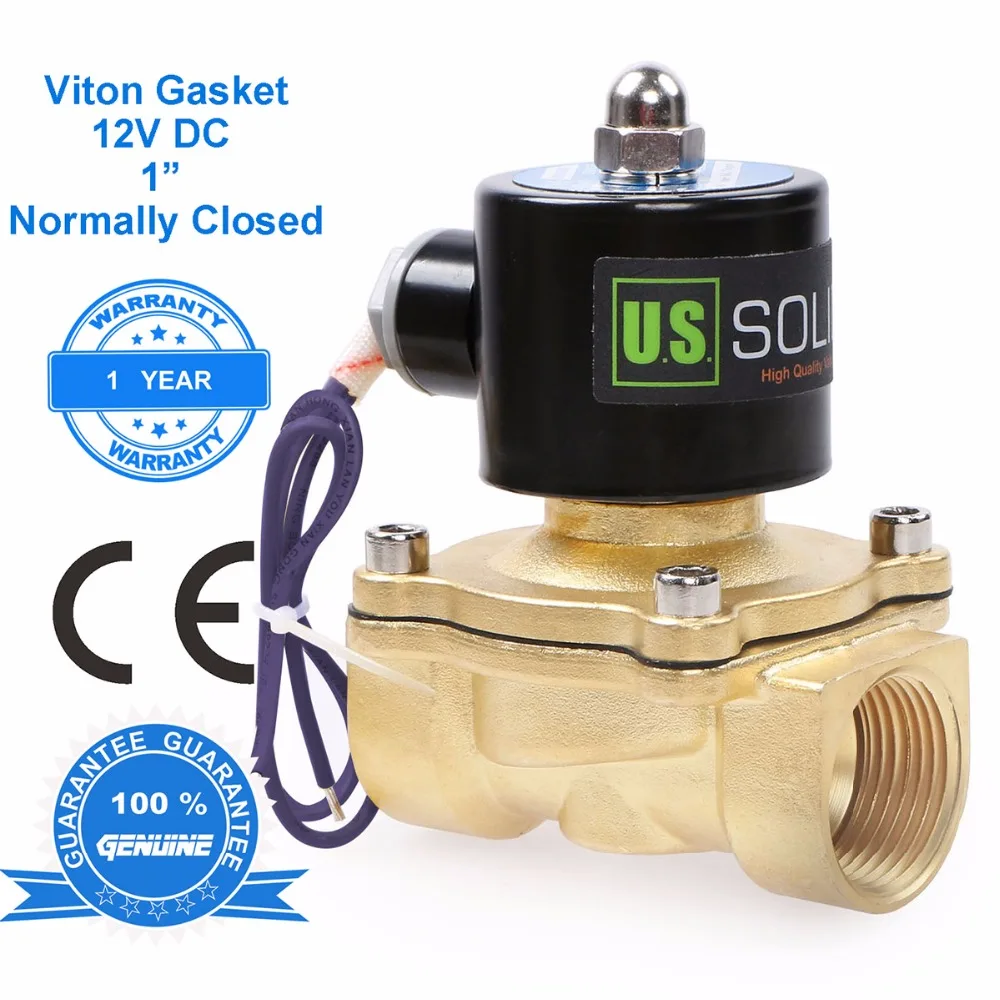 

U.S. Solid 1" Brass Electric Solenoid Valve 12V DC Normally Closed for Air Water Diesel, NPT or G Thread, CE Certified