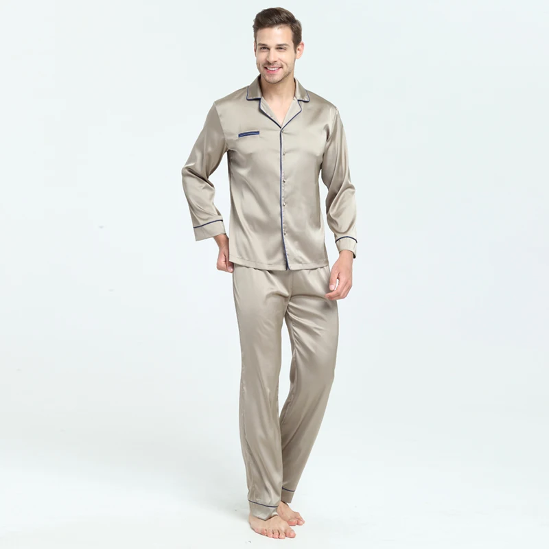 Mens Silky Satin Pajama Sets with Long Pants  Sleepwear Home Wear Loungewear for Men