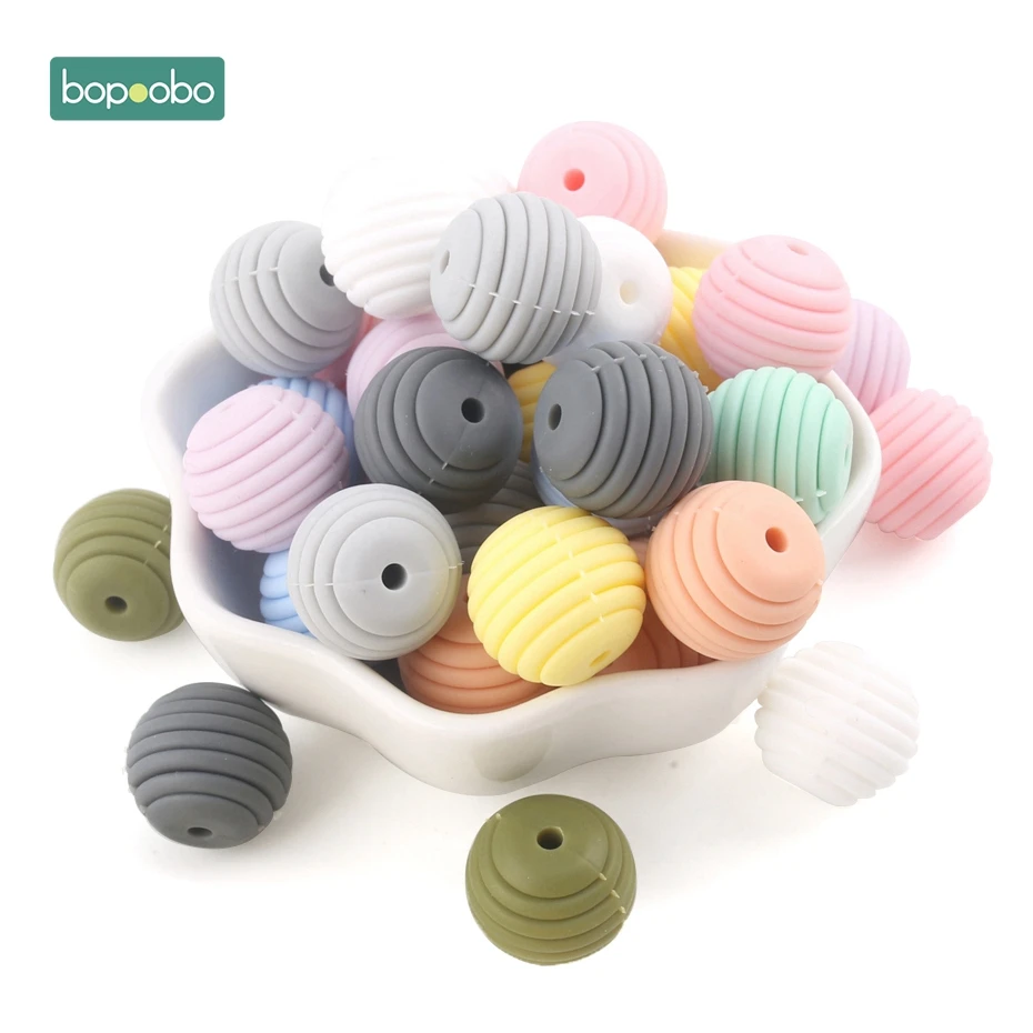 Bopoobo 10pcs Silicone Beads Baby Teething Round Spiral Beads Food Grade Beads 15mm DIY Threaded BPA Free Beads Baby Teethers