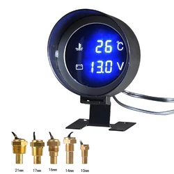 1PC Round LED Digital Water Temperature Voltmeter 2 in 1 Gauge with Sensor Head 10MM 12MM 14MM 16MM 17MM 21MM