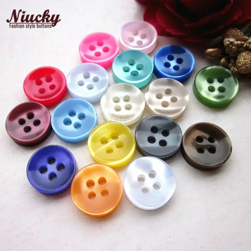 Niucky 11mm 17 Colors 4 Holes Thicken Bowl Colorful Pearlescent Shirt Buttons For Clothing Basic Resin Sewing Supplies R0201-019