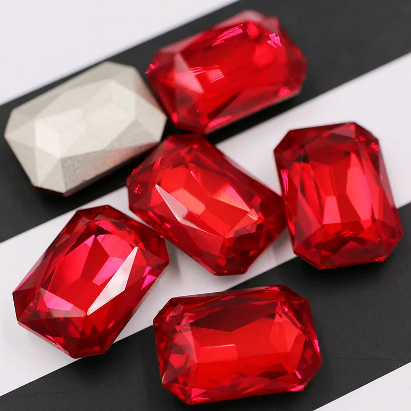 10x14mm/13x18mm Red Rectangular octagonal shape pointback crystal strass glass rhinestones diy clothing Accessories