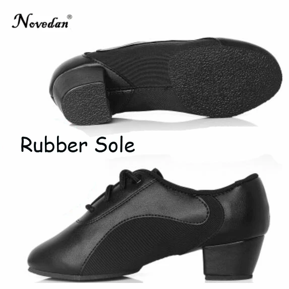 Modern Children Boys Mens Ballroom Latin Tango Dance Shoes Professional Leather Man Salsa Heeled Black Dancing Shoes Size 25-40