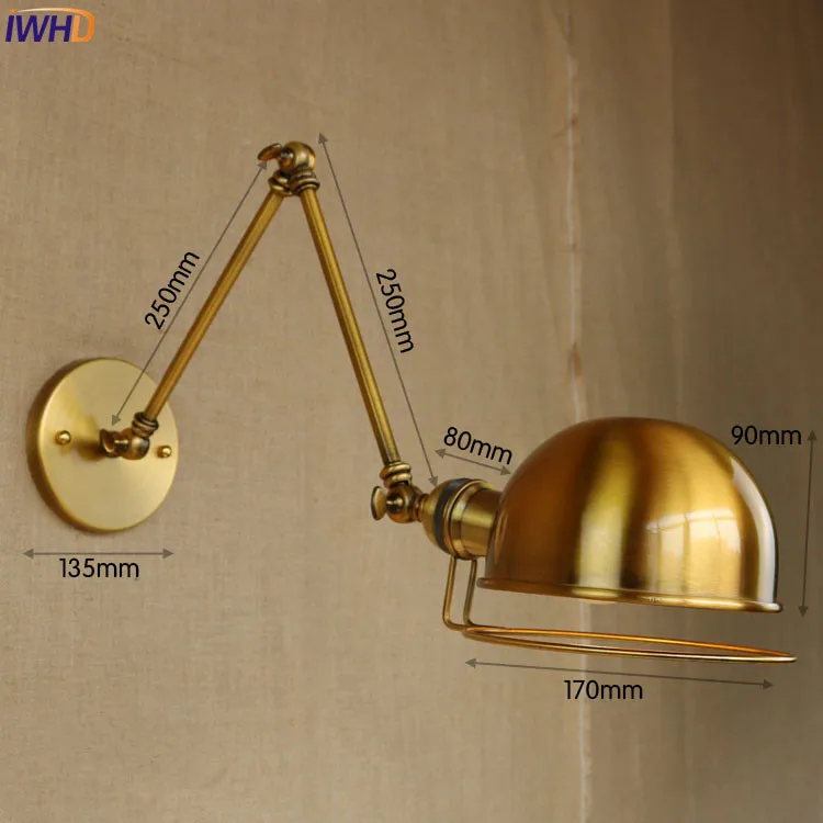 IWHD Golden Retro Vintage Wall Lights For Home Lighting Industrial Long Arm Wall Lamp Sconce Rustic Applique Murale