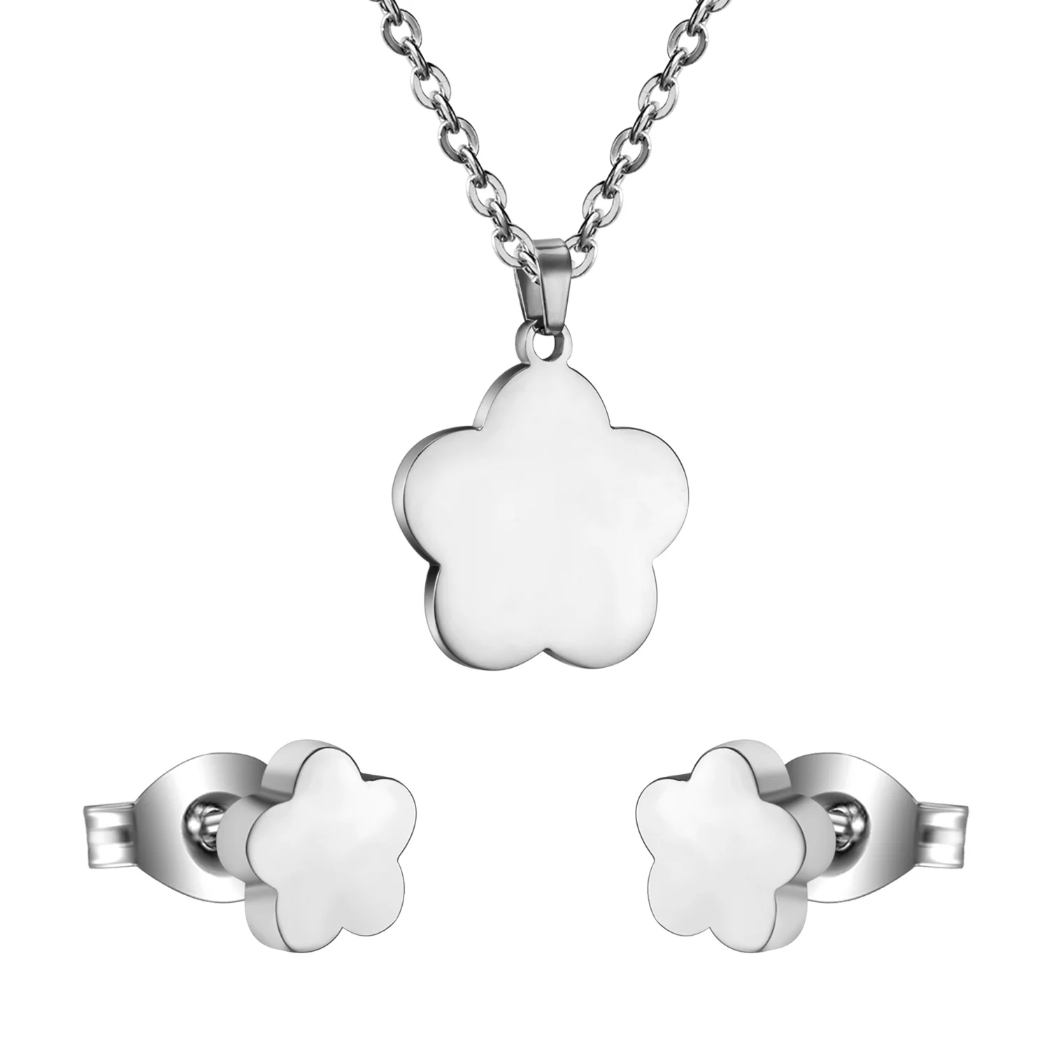 LUXUKISSKIDS Flower African Wedding Dubai Jewelry Set Earrings Pendant Necklace For Women Girls Stainless Steel Jewellery Sets