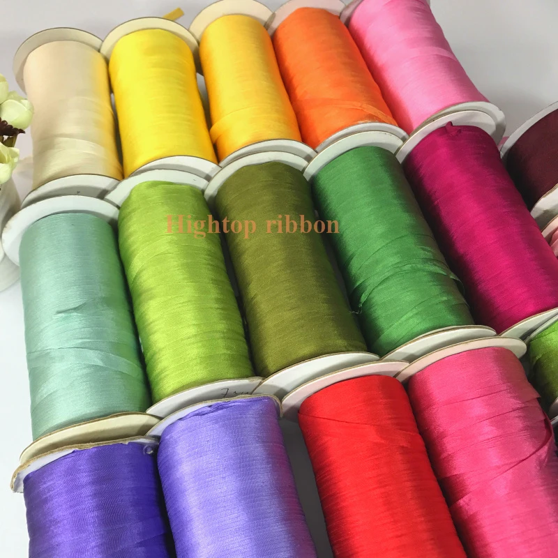 7mm 10mts to 50mts per card 100% pure natural silk satin  taffeta ribbon solid color for embroidery designs,free shipping