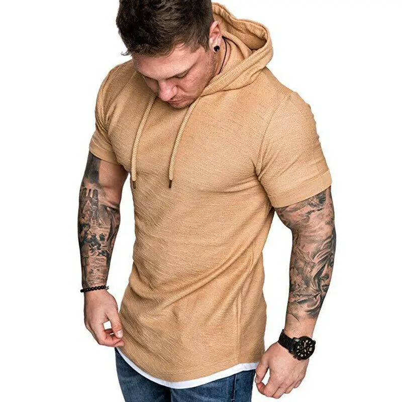 2020 New Fashion Mens Fit Summer Slim Summer Short Sleeve T-Shirt Casual Shirt Tops Clothes Hooded Muscle Tee