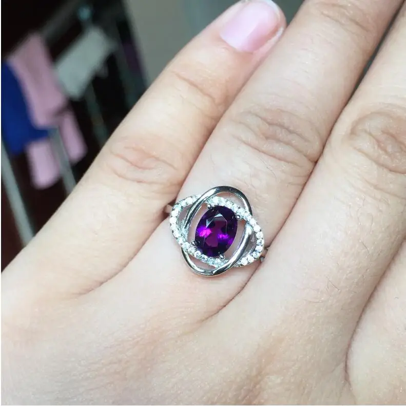 Free shipping Natural and real amethyst ring 925 silver rings Fashion rings Purple color 5*7mm Gem Size