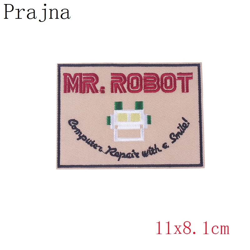 Prajna Wholesale Space MR Robot Patch Anime Iron On Cheap Embroidered Patches For Clothing Kid Parches Sew Patch Badge Cartoon