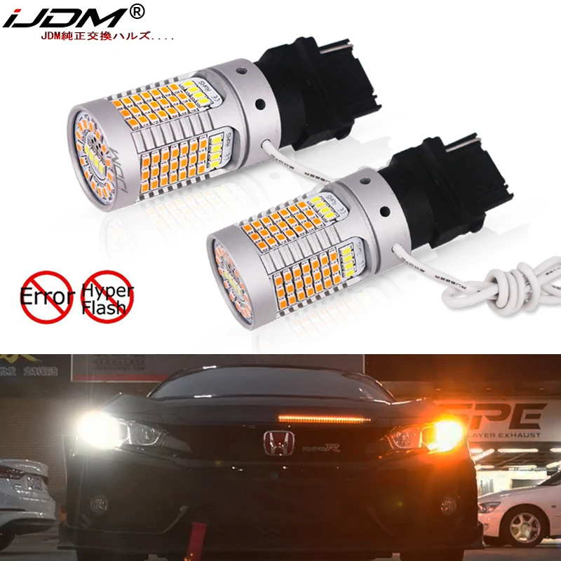 iJDM No Hyper Flash 21W 3156 LED CANbus OBC PY27W T25 LED Switchback White/Amber LED Bulbs For Daytime Running/Turn Signal Light