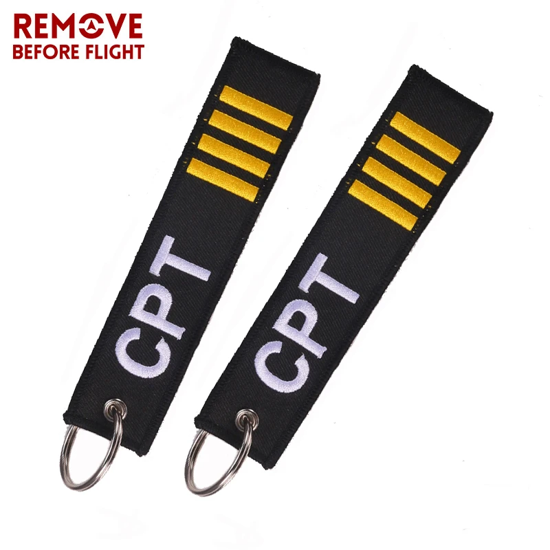 Remove Before Flight Captain Key Chain Jewelry Safety Tag Embroidery CPT Key Ring Chain for Aviation Gifts Luggage Tag Label