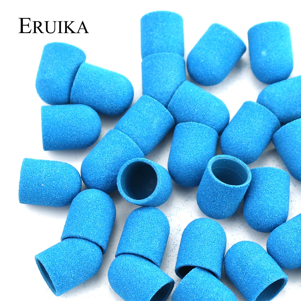 20pcs Blue Plastic Sanding Caps 16*25mm Pedicure Care Milling Cutter for Manicure Machine File Cuticle Clean Accessory Tools