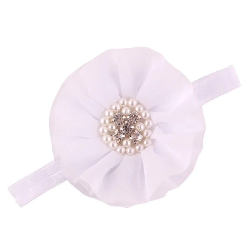 200pcs/lot New Baby Girl Hairband Newborn Headwear Chiffon Pearl Children Hair Accessories Solid Flower Kids Hair Clips