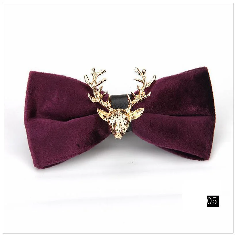 RBOCOTT New Novelty Christmas Elk Bow Ties Mens Pleuche Animal Bowtie Luksusowa solidna muszka dla mężczyzn Impreza Ślub Biznes