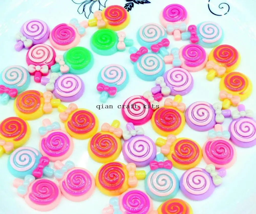 200pcs medium 27mm Polka Dot Lollipop cute fairy kawaii cute pastel mix color swirl lolly candy dessert sweets bow