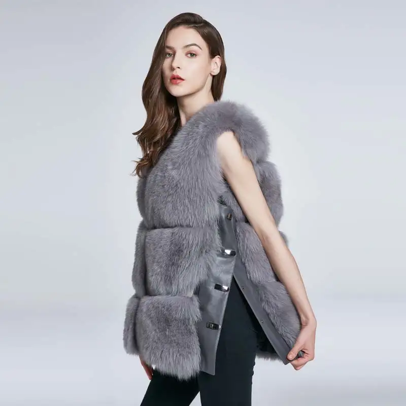 Premium Fox Fur Jacket Winter Women Furry Natural Leather  Fashion Splicing Unique Design 2021 New Warm Lady