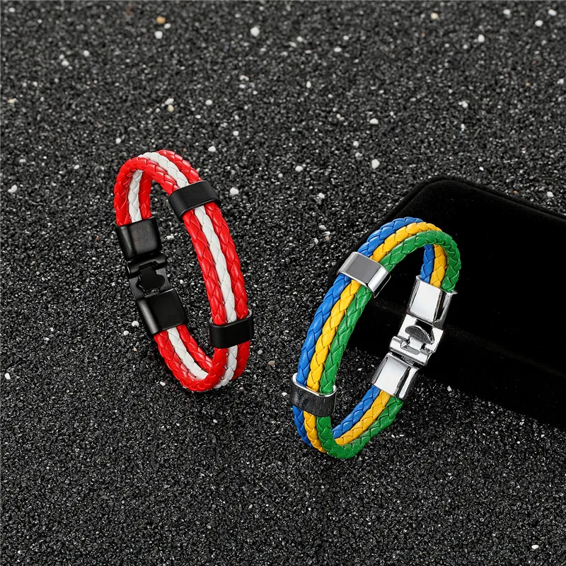 MKENDN New Worldfotball Mexico Russia Italy France National Flag Leather Bracelet Men Women Handmade Wristband Friendship Gift