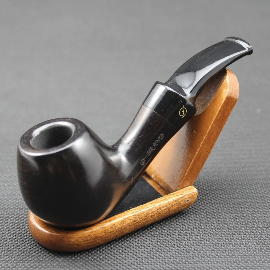 Vintage Handmade Natural Ebony Wood Smoke Tobacco Smoking Pipe Set Black Wooden Pipe + Pouch + Holder +10X 9mm Pipe Filters Tool