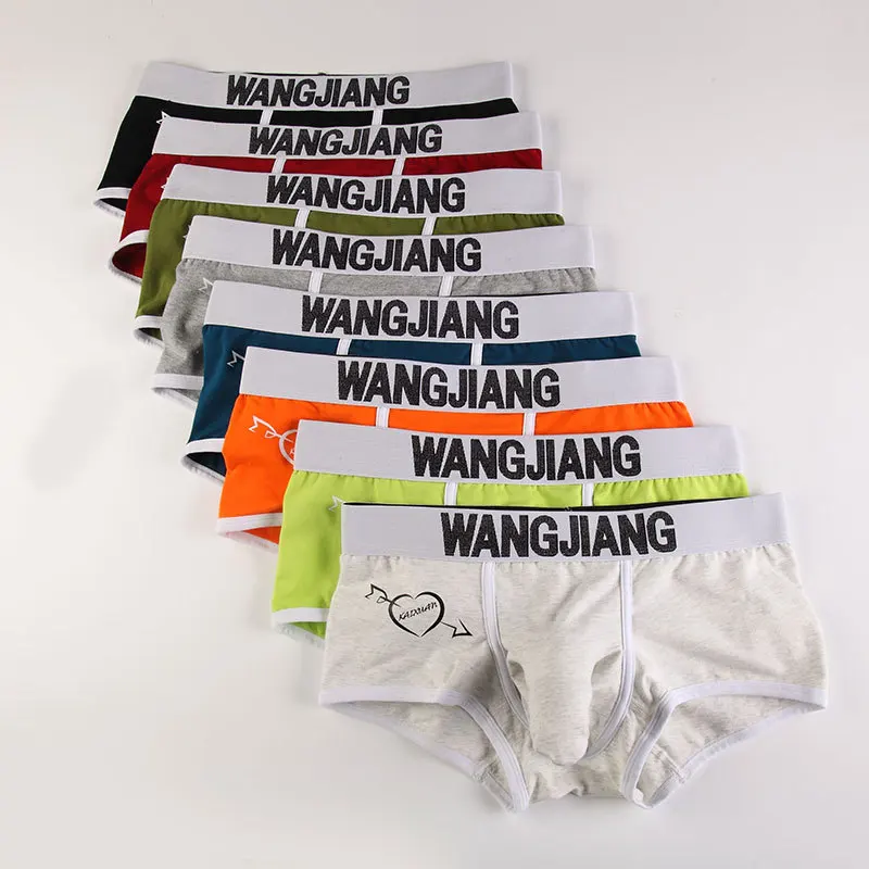 Wang Jiang Elephant Underwear Boxer Shorts Men Separate Pouches Cotton Panties Penis Sleeve Underpants Heart Print Calecon Sexy