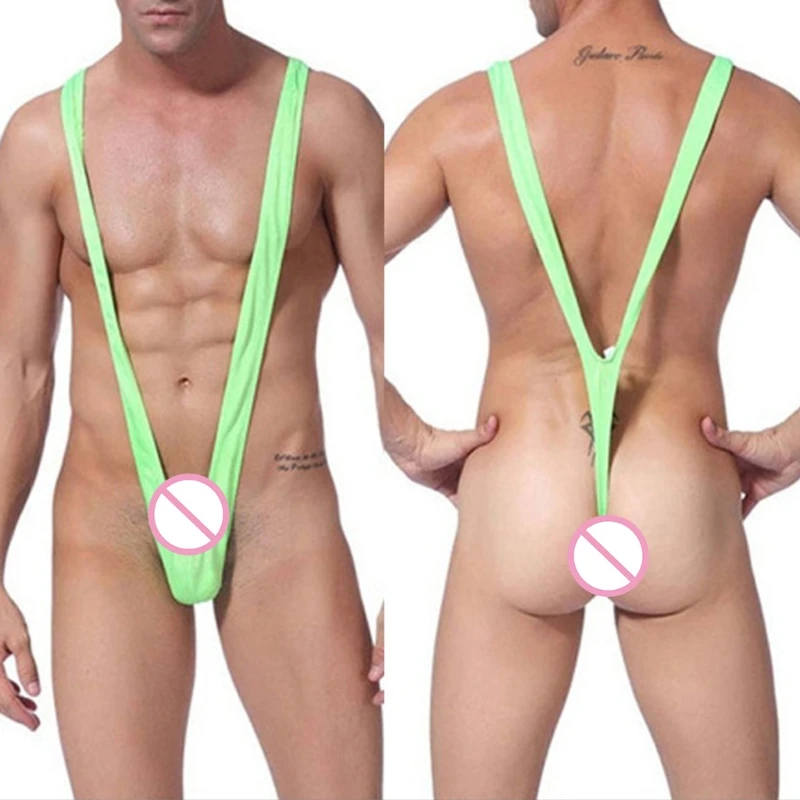 Mens Lingerie Shoulder Straps Mankini One-Piece V Sling Stretch Singlet Bodysuit