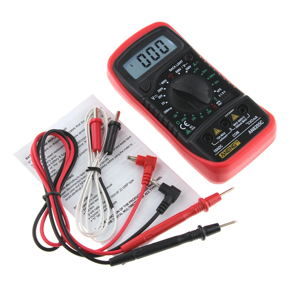 Digital Multimeter Voltmeter Ammeter AC DC OHM Volt Tester LCD Test Current Temperature Probes HFE Inductance Transistor Test