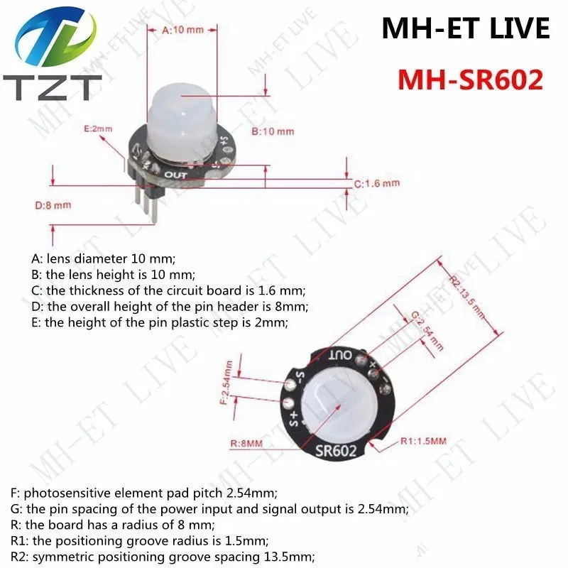 TZT SR602 MINI czujnik ruchu moduł detektora piroelektryczny zestaw podczerwieni PIR przełącznik sensoryczny uchwyt dla arduino Diy z obiektywem