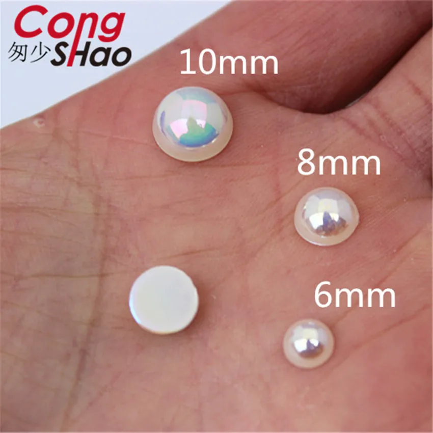 Cong Shao 6/8/10/12mm Flatback AB White Imitation Pearl Beads ABS Acrylic Round Rhinestone Trim DIY Wedding Dress Button WC388