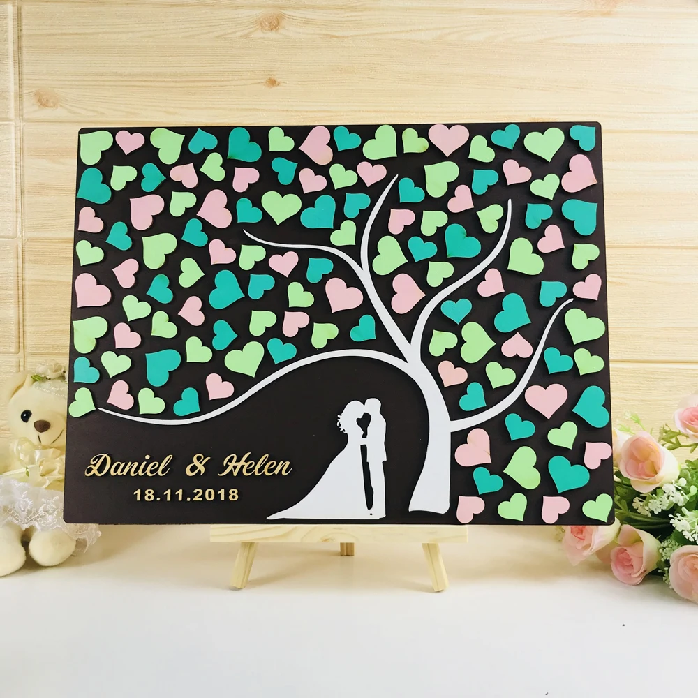 3D Tree Wedding Guest Book,Personalized Name & Date Signature Wedding Guest Book,Rustic Bride & Groom Guest Book Silhouette