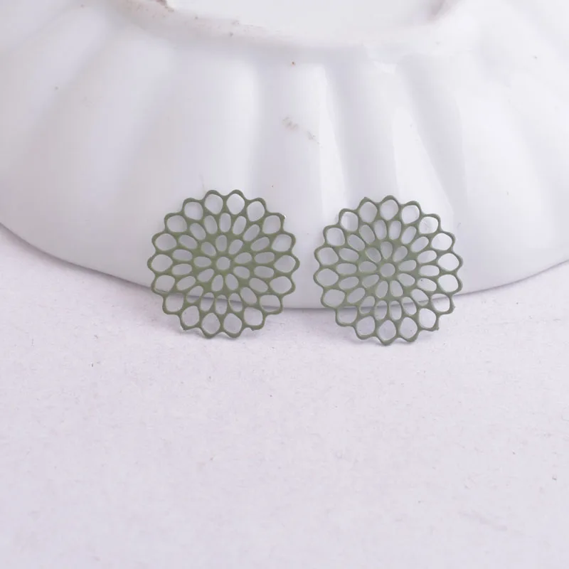 100 Stück AC5221 15mm bemalte runde Anhänger mit Blumenmuster, hohle Verbindungsstücke – Detail 8