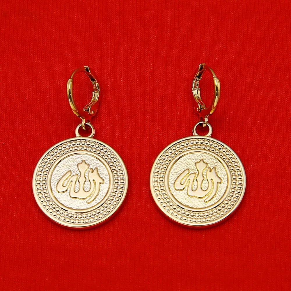 Round Allah Earrings Islamic Women Girl Jewelry Fashion Gold Color Muhammad Prophet Middle Eastern Flag Great Arabic Earrings